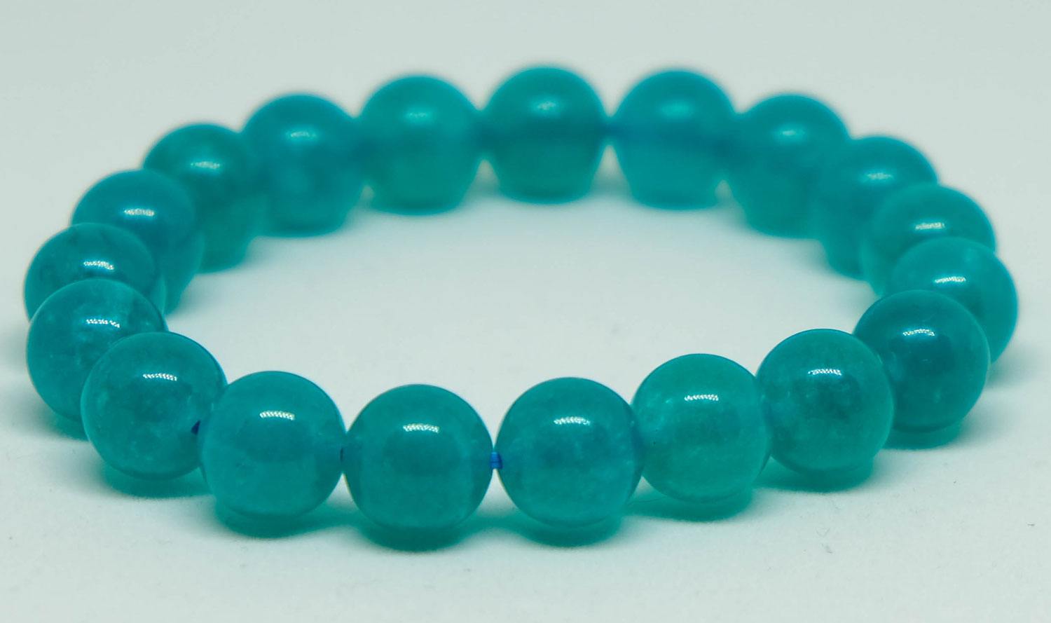 Q1335 19 Beads 7.5 BrilliantExtra Grade~Translucent Icy BLUE Mozambique AMAZONITE Smooth Round Stretch Bracelet 10mm